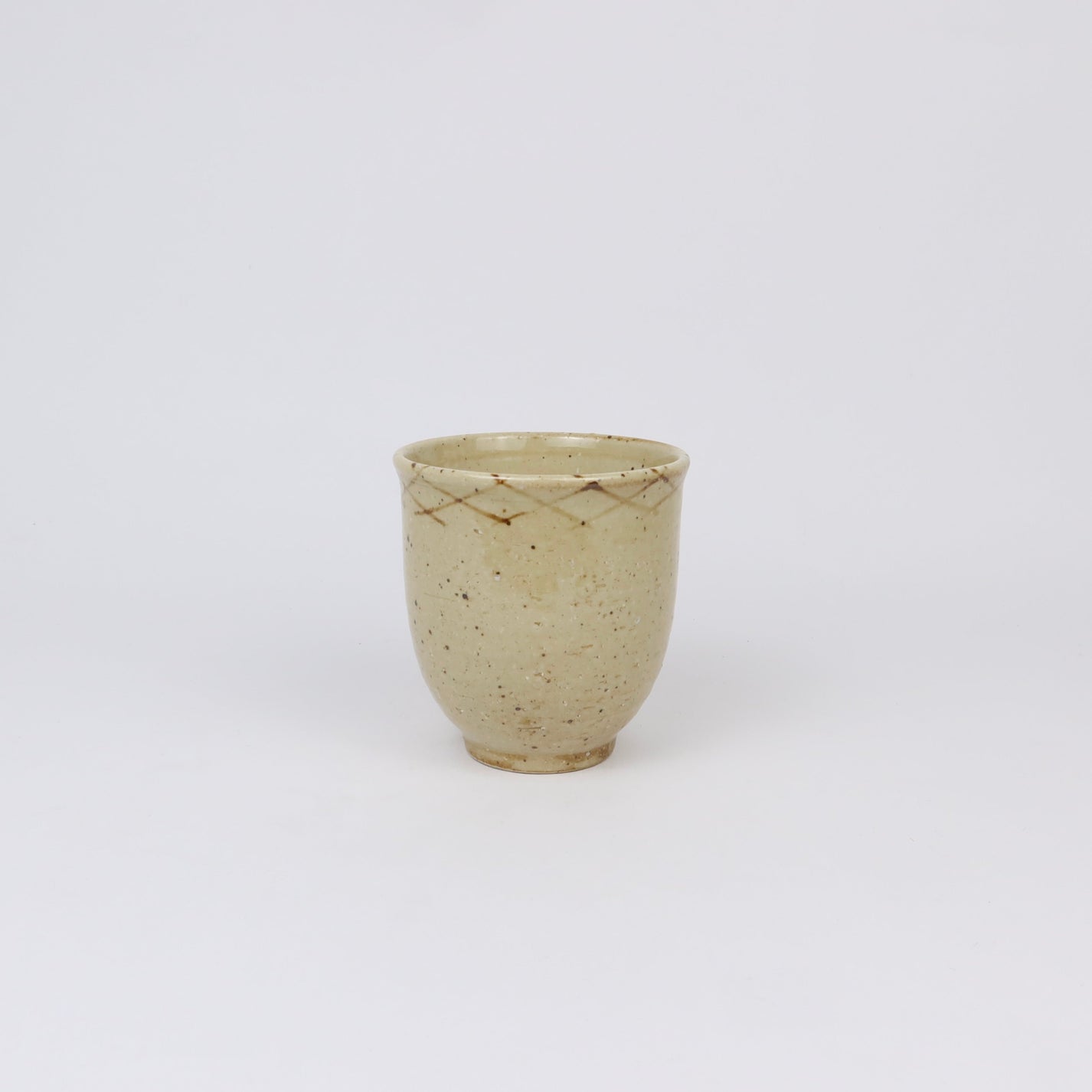 Japanese Shigaraki Ceramic Tea Cup, Mustard with Fine Brushstroke