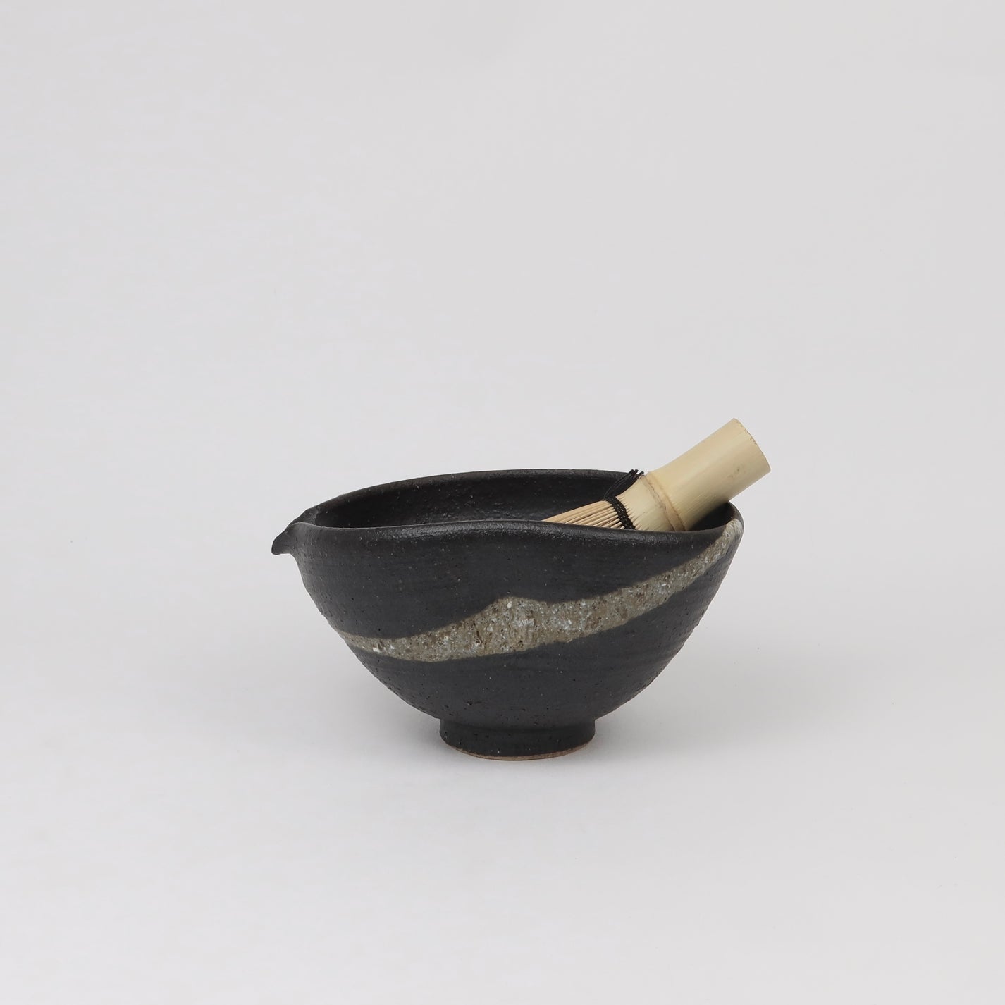 Japanese Shigaraki Ceramic Katakuchi Bowl in Black Glaze