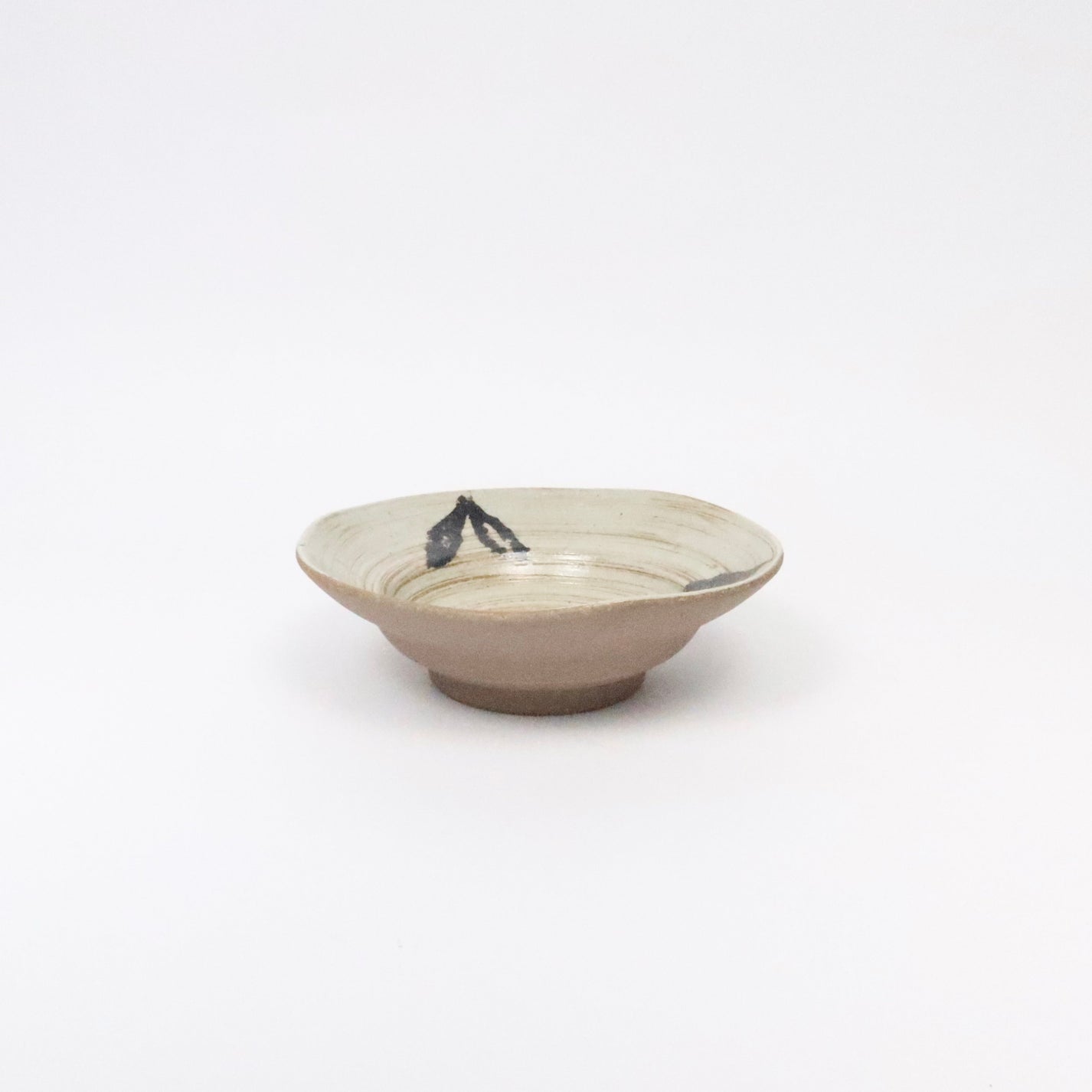 Japanese Ceramic Plate, Abstract Brushwork, Beige