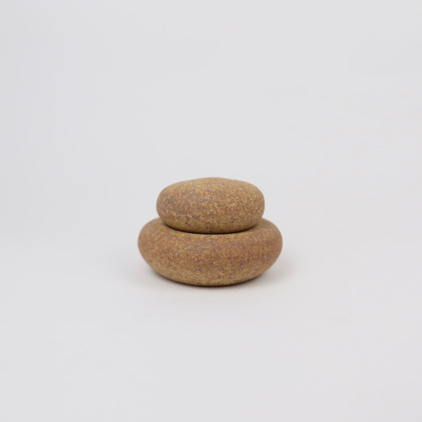 Ceramic Stacking Cairn Container with a Lid, Mini Light Brown