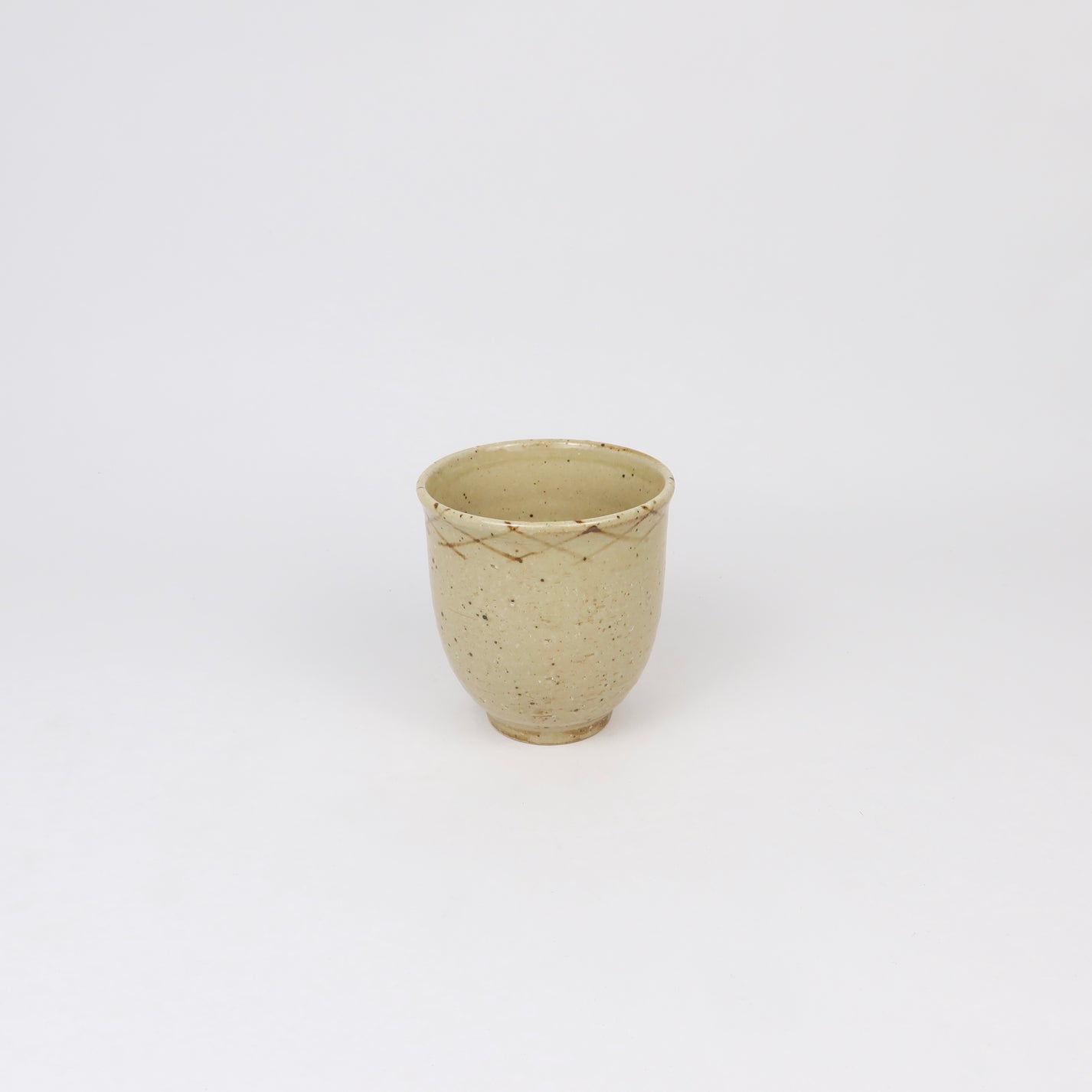 Japanese Shigaraki Ceramic Tea Cup, Mustard with Fine Brushstroke