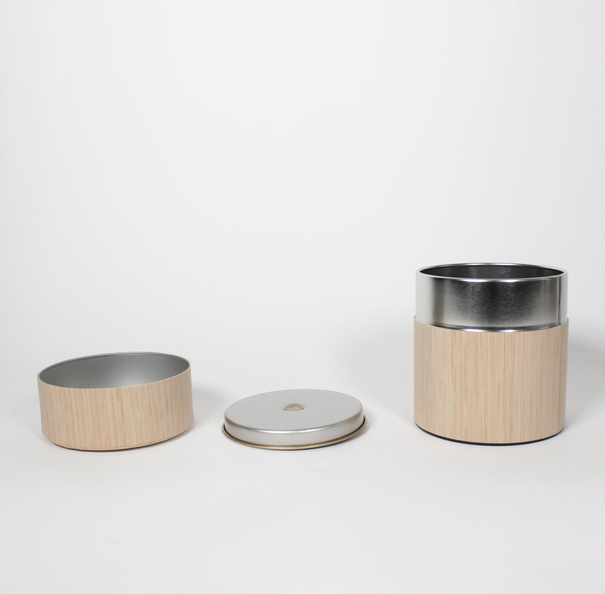 Japanese Handmade Kotodo Oak Veneer Tin-Plated Steel Tea Canister, 2 Sizes