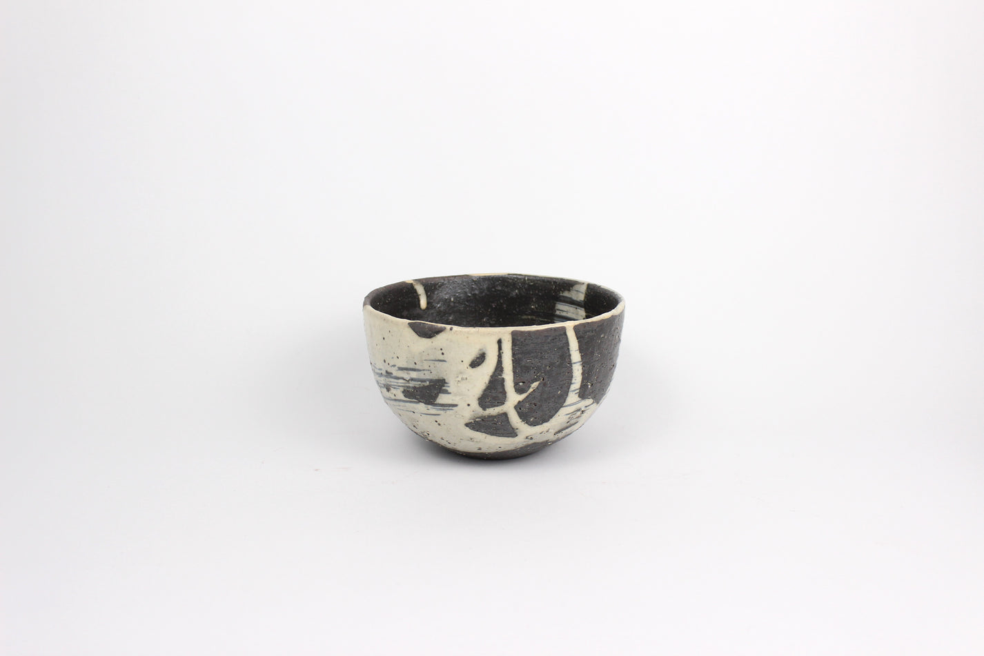 Japanese Shigaraki Ceramic Tea Bowl, Abstract Print