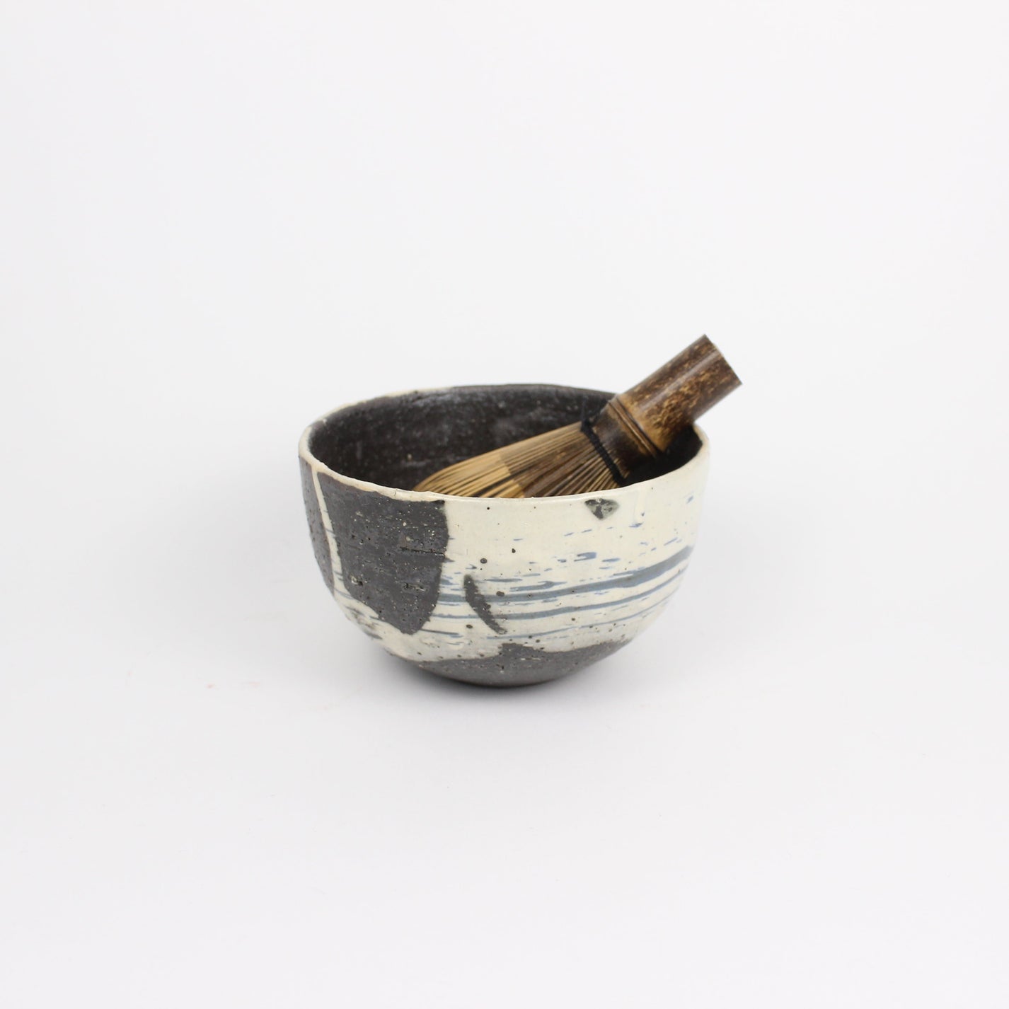 Japanese Shigaraki Ceramic Tea Bowl, Abstract Print