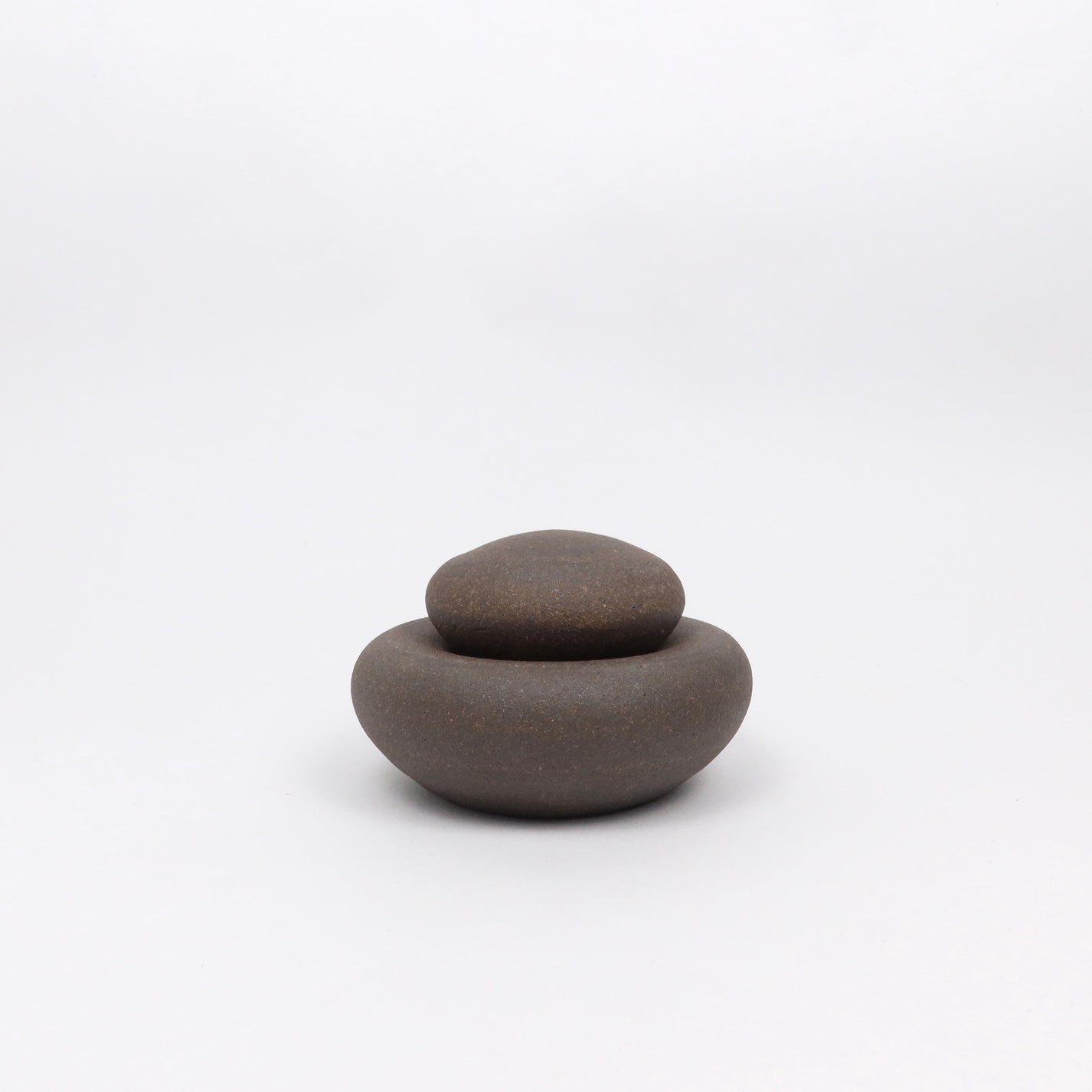 Ceramic Stacking Cairn Container with a Lid, Dark Brown