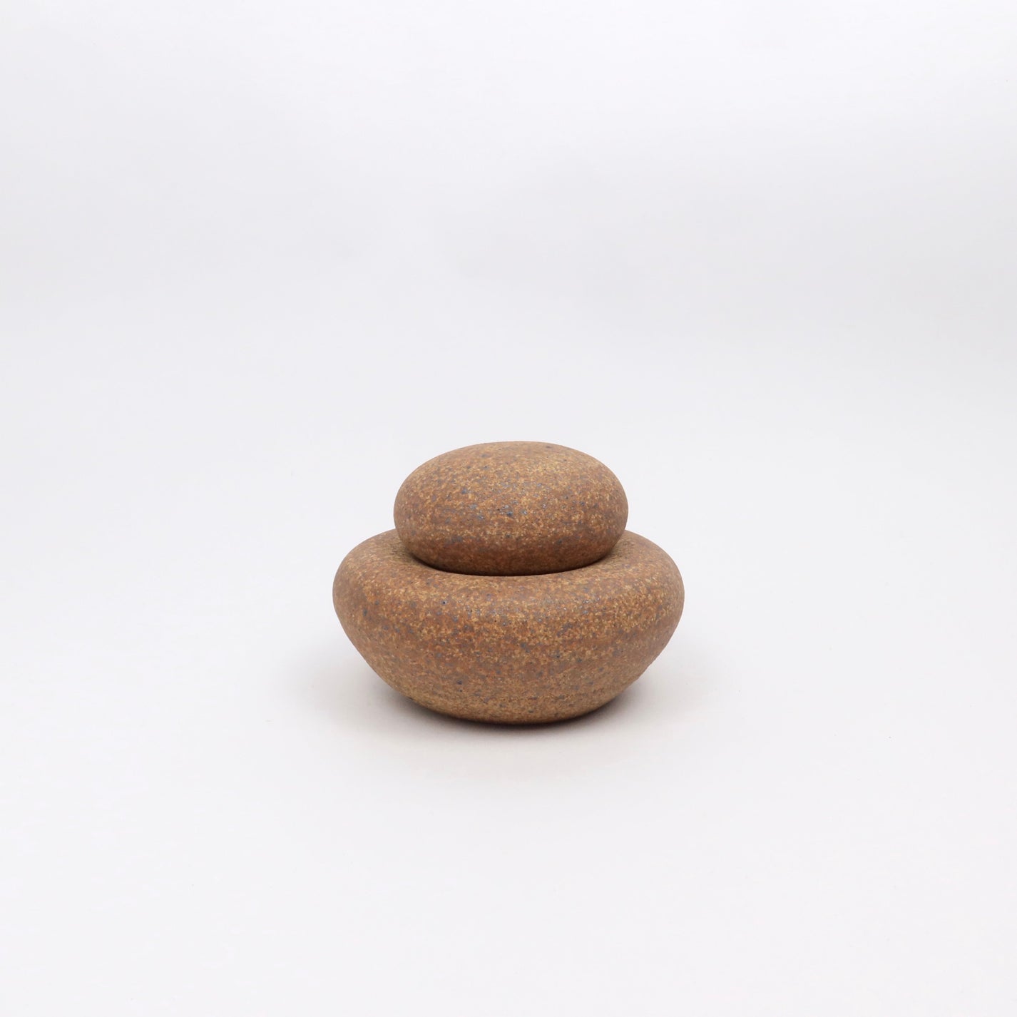 Ceramic Stacking Cairn Container with a Lid, Brown