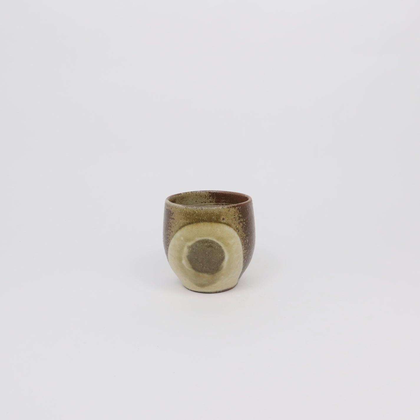 Japanese Shigaraki Ceramic Tea Cup with Circular Brushwork Detail