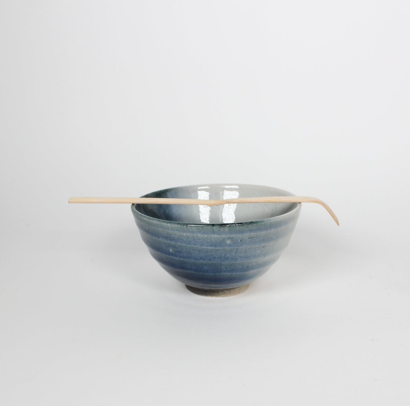 Japanese Shigaraki Ceramic Matcha Bowl, Gradient Blue