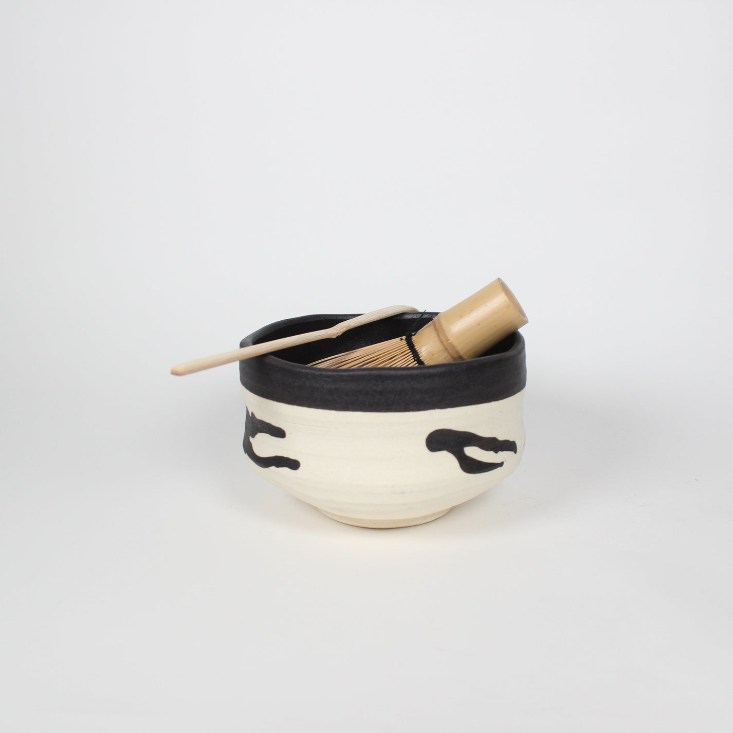 Japanese Shigaraki Ceramic Brush Stroke Matcha Bowl