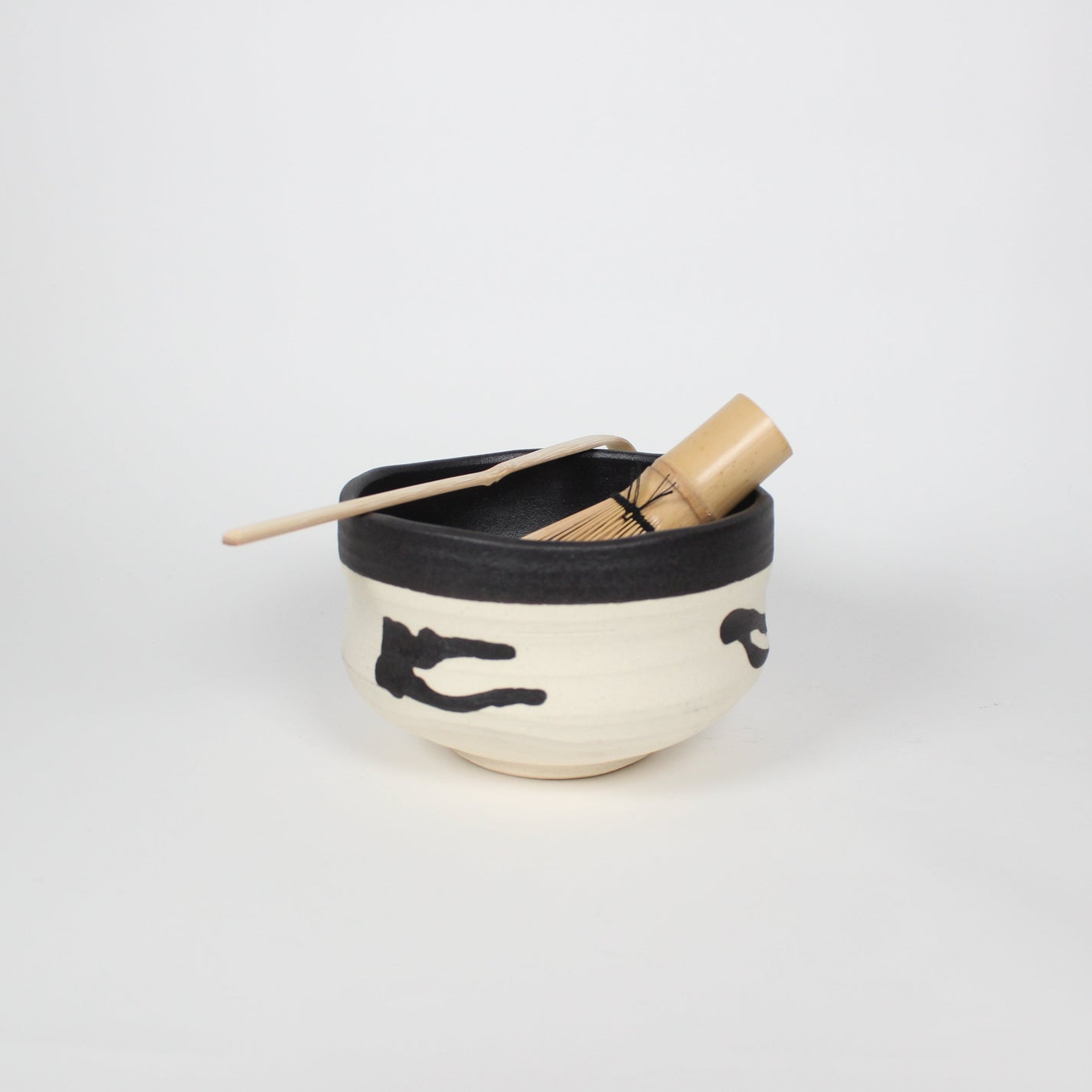 Japanese Shigaraki Ceramic Brush Stroke Matcha Bowl