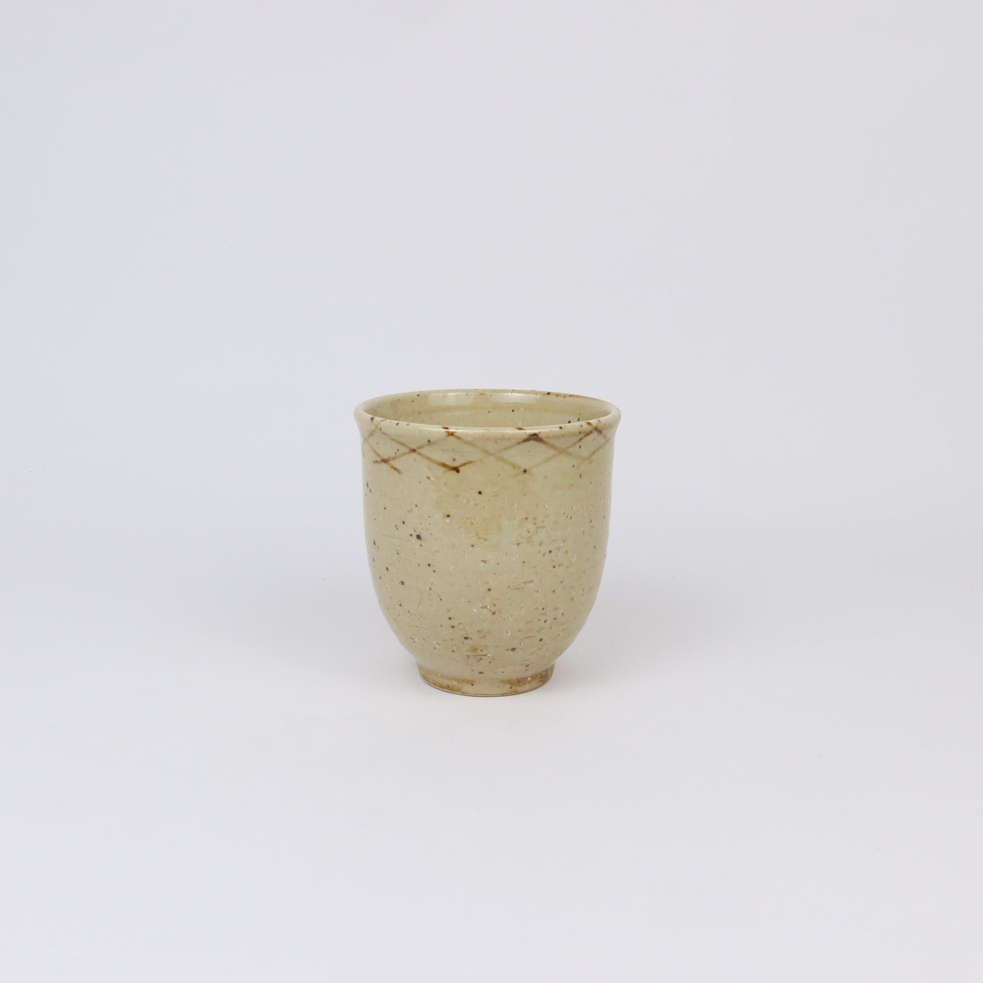 Japanese Shigaraki Ceramic Tea Cup, Mustard with Fine Brushstroke
