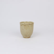 Japanese Shigaraki Ceramic Tea Cup, Mustard with Fine Brushstroke