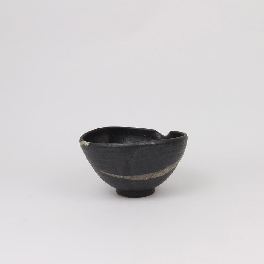 Japanese Shigaraki Ceramic Katakuchi Bowl in Black Glaze