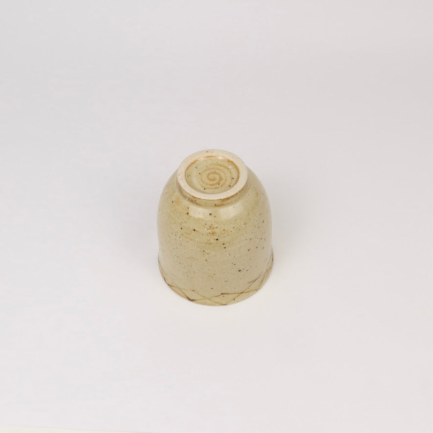 Japanese Shigaraki Ceramic Tea Cup, Mustard with Fine Brushstroke