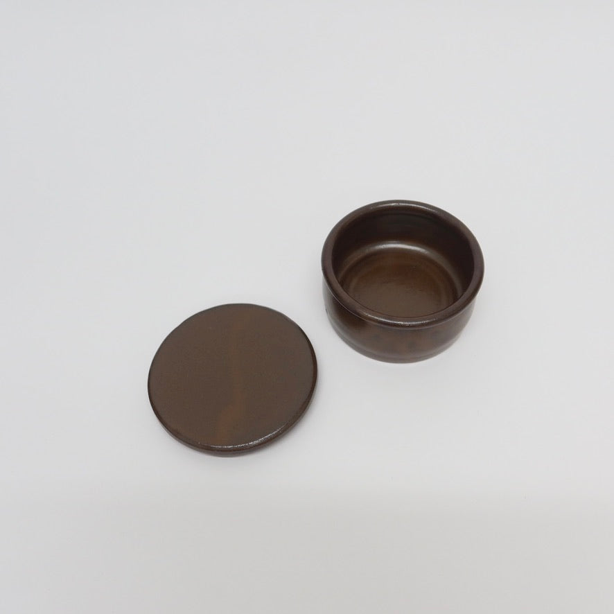 Korean Onggi Earthenware Flat Round Jar with Lid, 2 Sizes