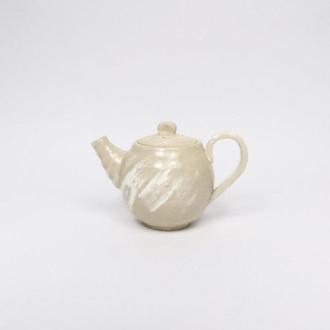 Japanese Mino-yaki Beige Ceramic Teapot, Brushwork