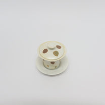 Korean Wood-fired Porcelain Dotted Gaiwan Teapot, Cooling Vessel &amp; Tea Cup