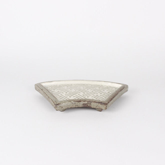 Korean Fan-Shaped Buncheong Ceramic Plates