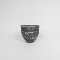 Japanese Shigaraki Yohen Ceramic Bowl, Charcoal with Drippy Glaze