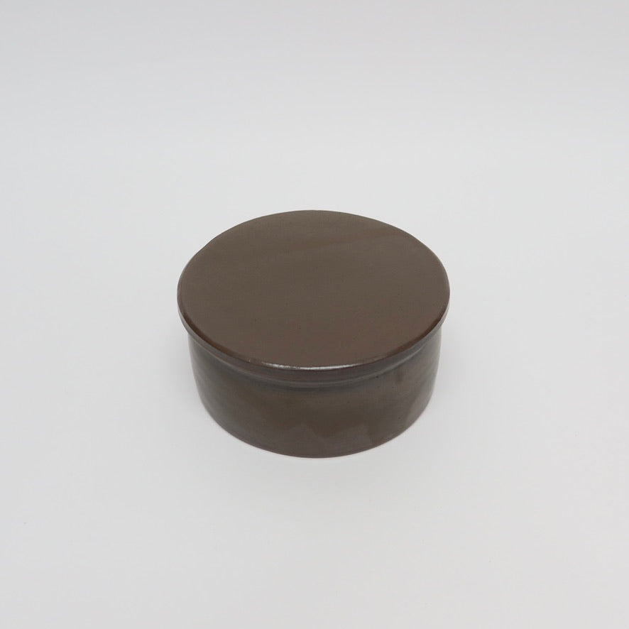 Korean Onggi Earthenware Flat Round Jar with Lid, 2 Sizes