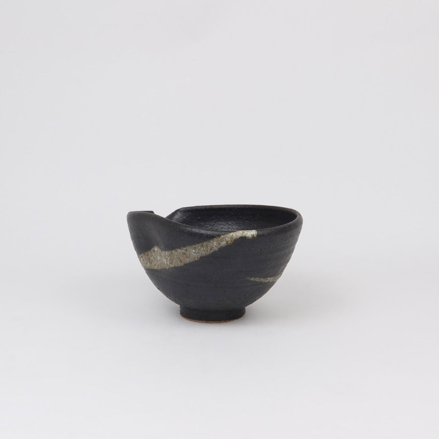 Japanese Shigaraki Ceramic Katakuchi Bowl in Black Glaze