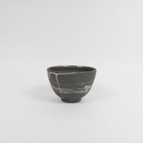 Japanese Shigaraki Yohen Ceramic Bowl, Charcoal with Drippy Glaze