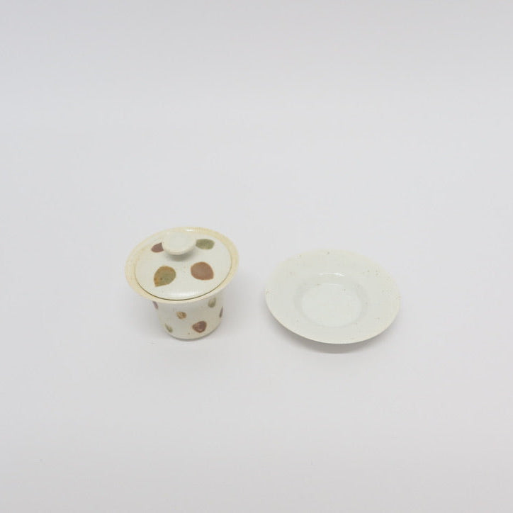 Korean Wood-fired Porcelain Dotted Gaiwan Teapot, Cooling Vessel &amp; Tea Cup