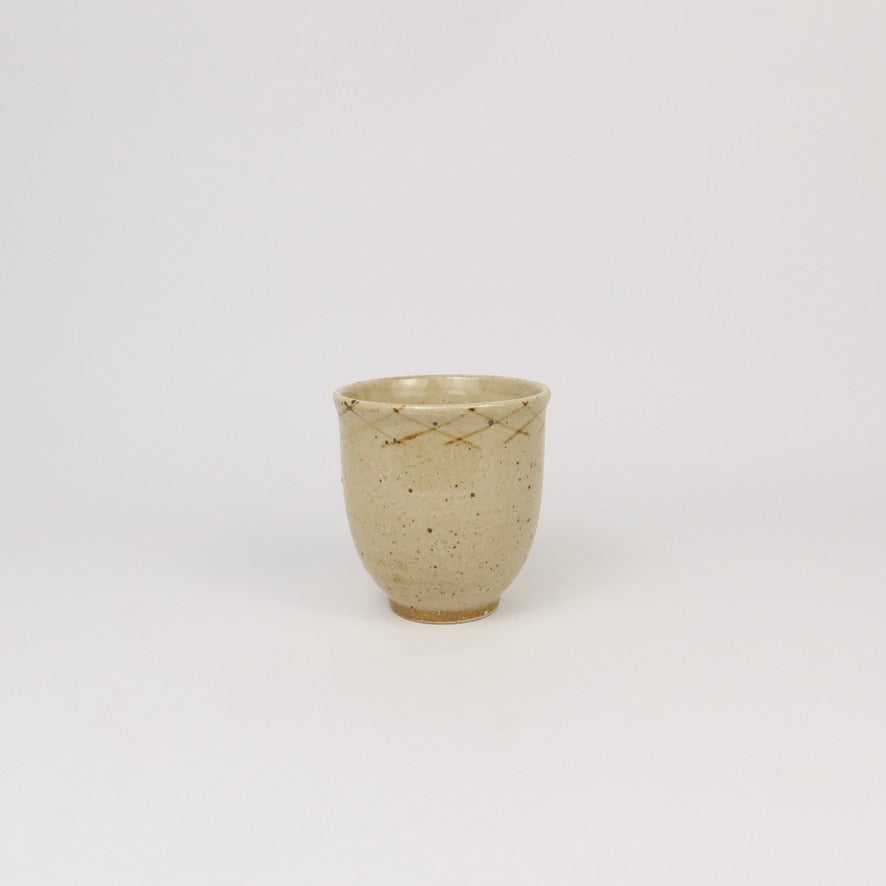 Japanese Shigaraki Ceramic Tea Cup, Mustard with Fine Brushstroke