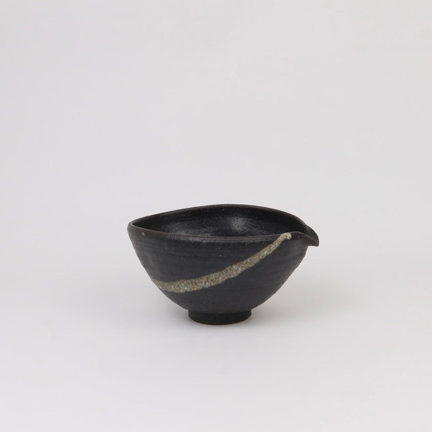 Japanese Shigaraki Ceramic Katakuchi Bowl in Black Glaze