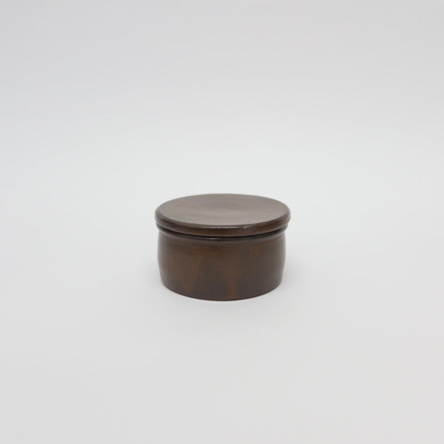 Korean Onggi Earthenware Flat Round Jar with Lid, 2 Sizes