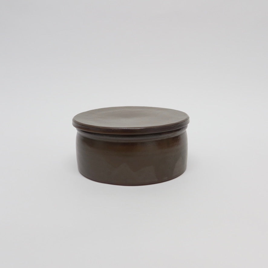Korean Onggi Earthenware Flat Round Jar with Lid, 2 Sizes