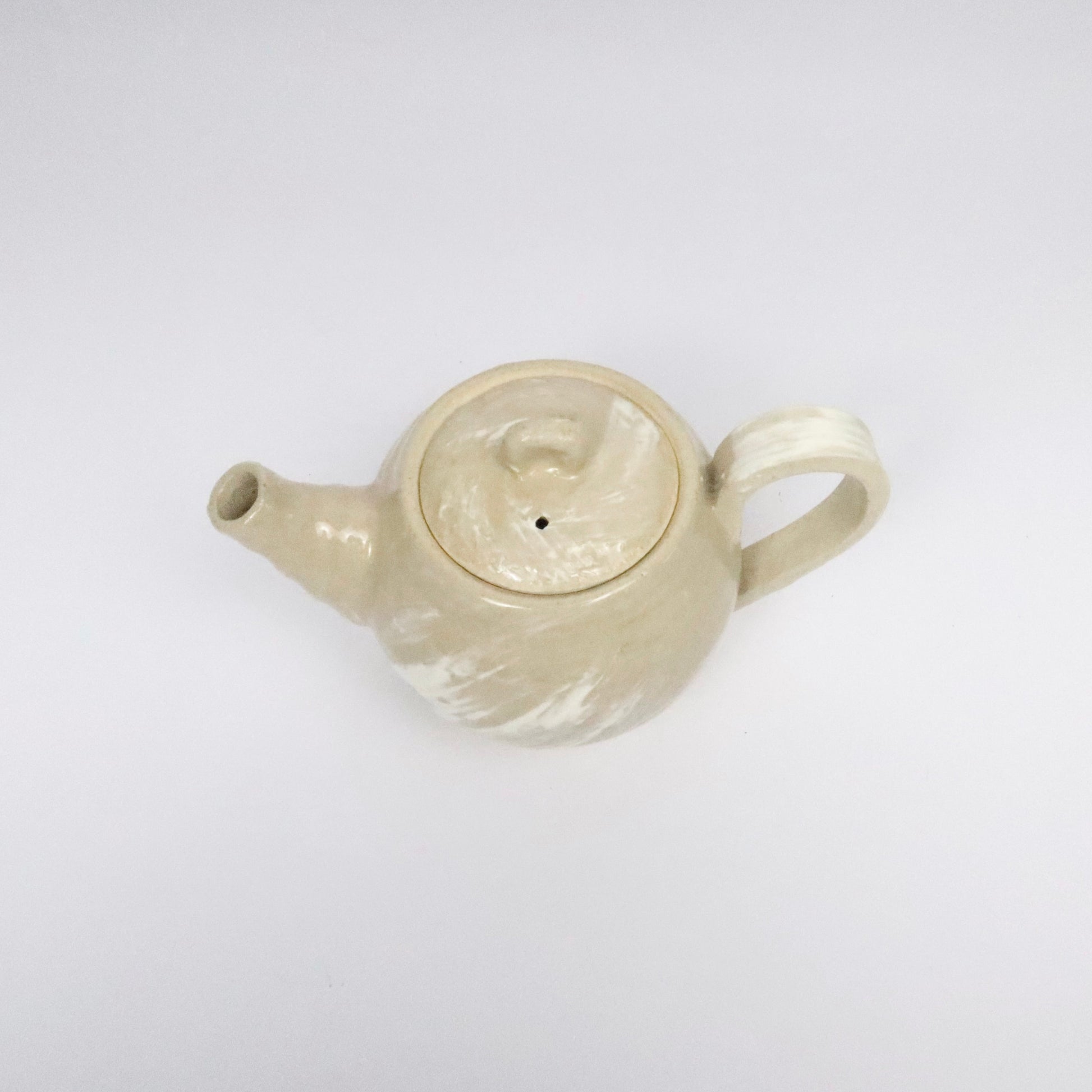 Japanese Mino-yaki Beige Ceramic Teapot, Brushwork