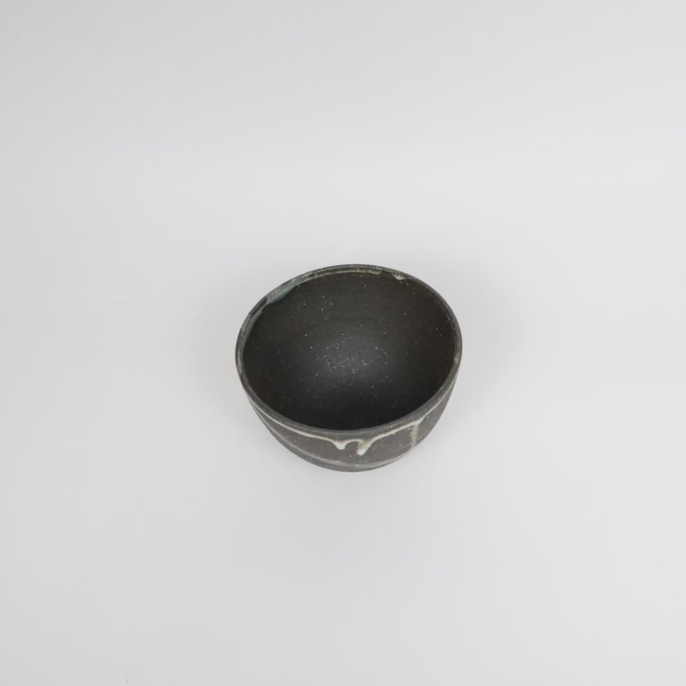 Japanese Shigaraki Yohen Ceramic Bowl, Charcoal with Drippy Glaze