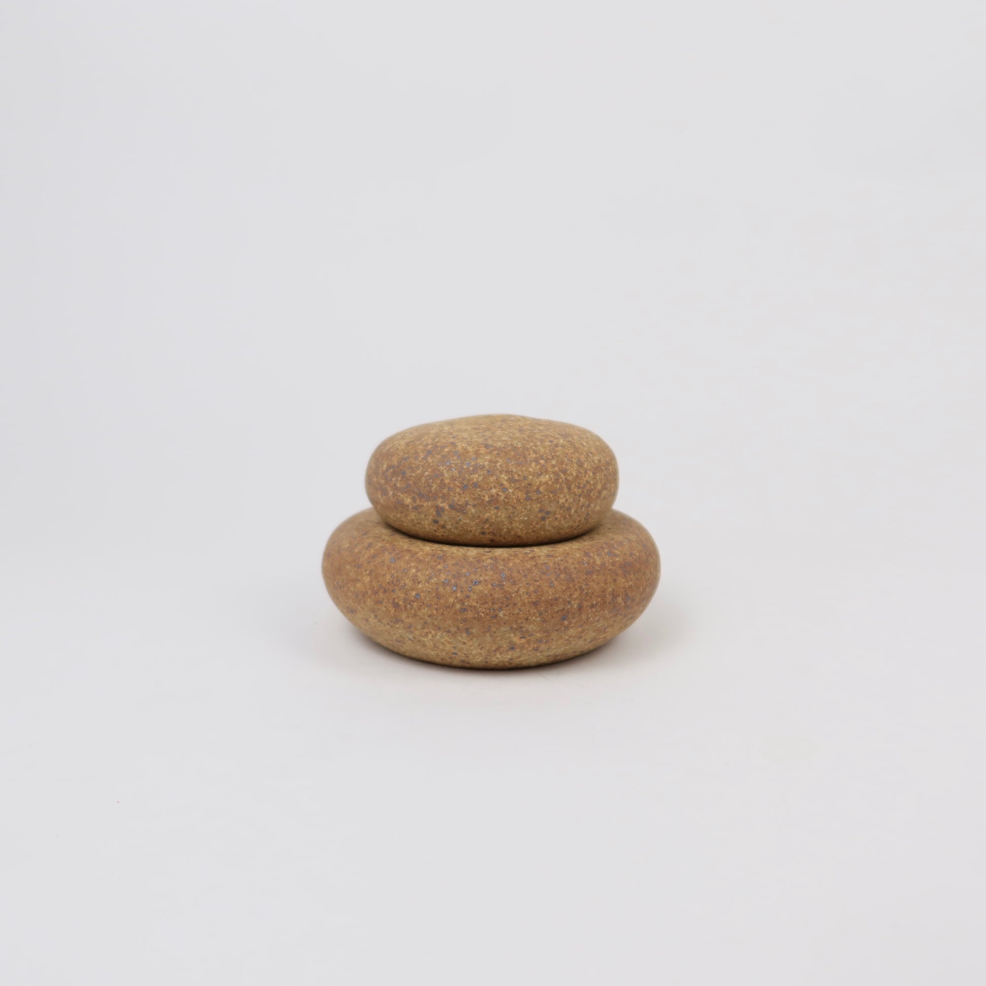 Ceramic Stacking Cairn Container with a Lid, Mini Light Brown