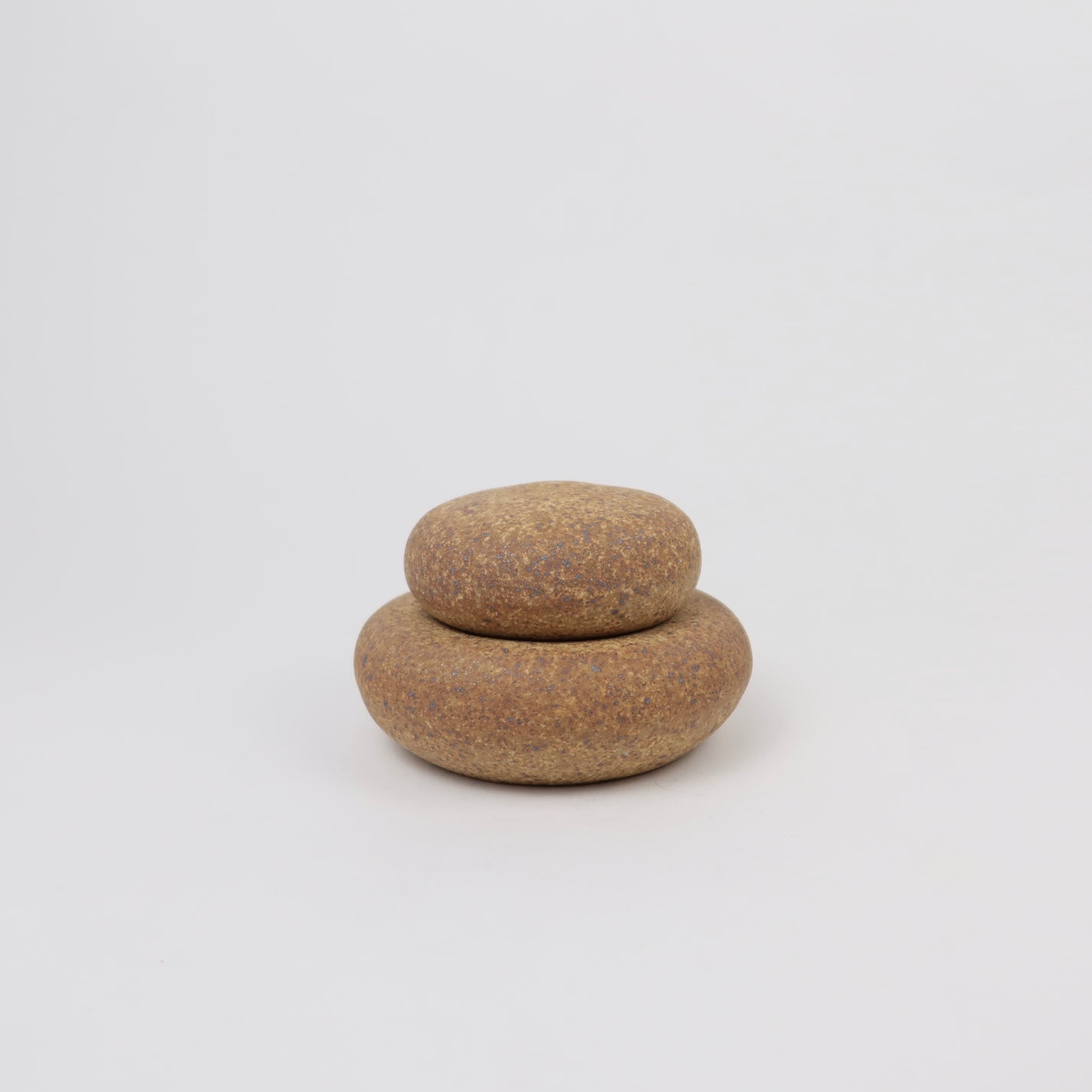 Ceramic Stacking Cairn Container with a Lid, Mini Light Brown