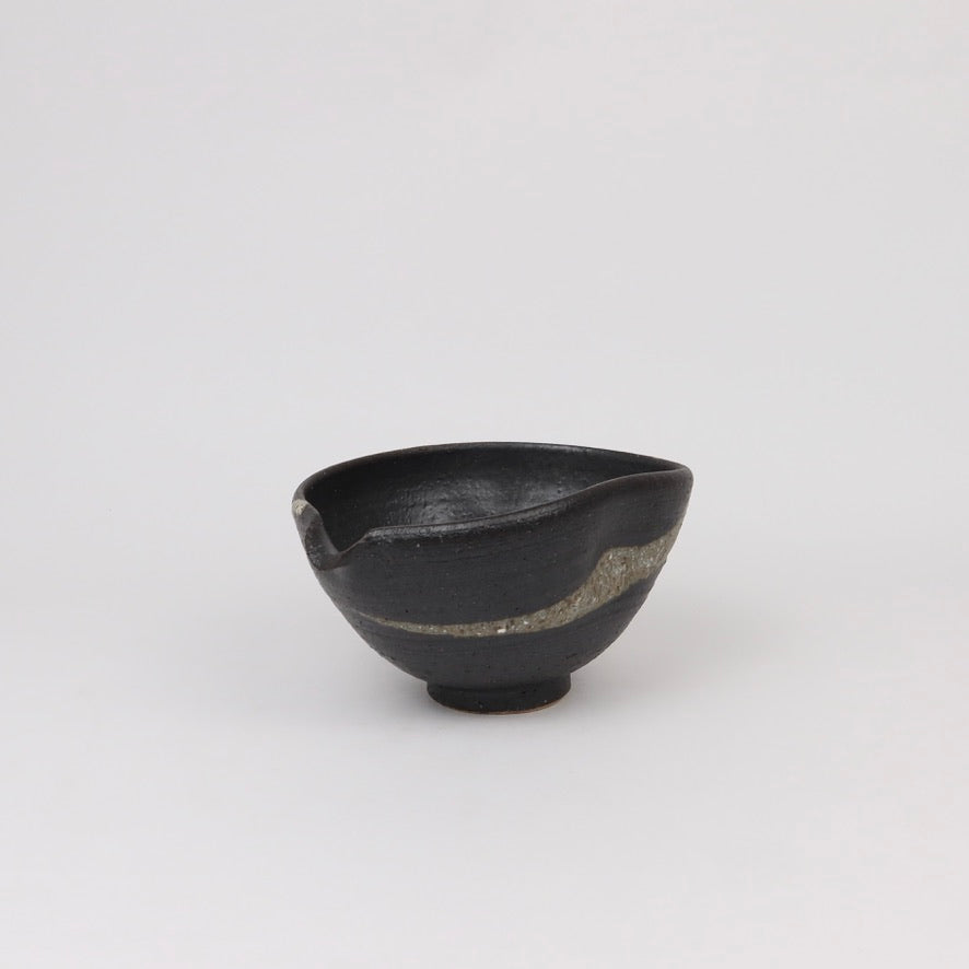 Japanese Shigaraki Ceramic Katakuchi Bowl in Black Glaze