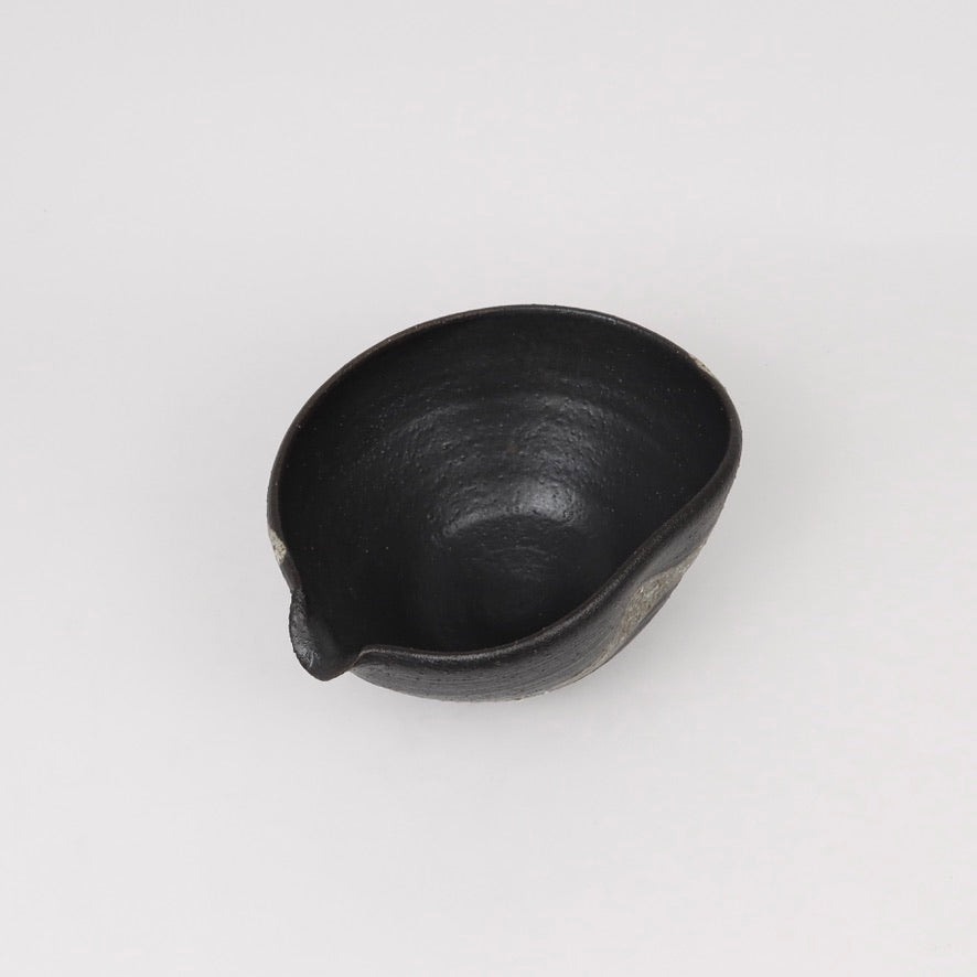 Japanese Shigaraki Ceramic Katakuchi Bowl in Black Glaze