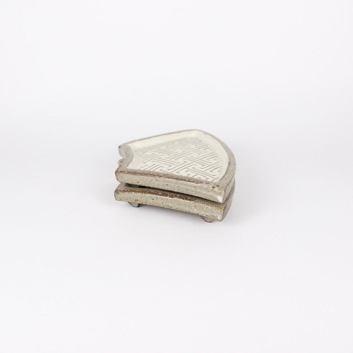 Korean Fan-Shaped Buncheong Ceramic Plates