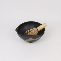 Japanese Shigaraki Ceramic Katakuchi Bowl in Black Glaze
