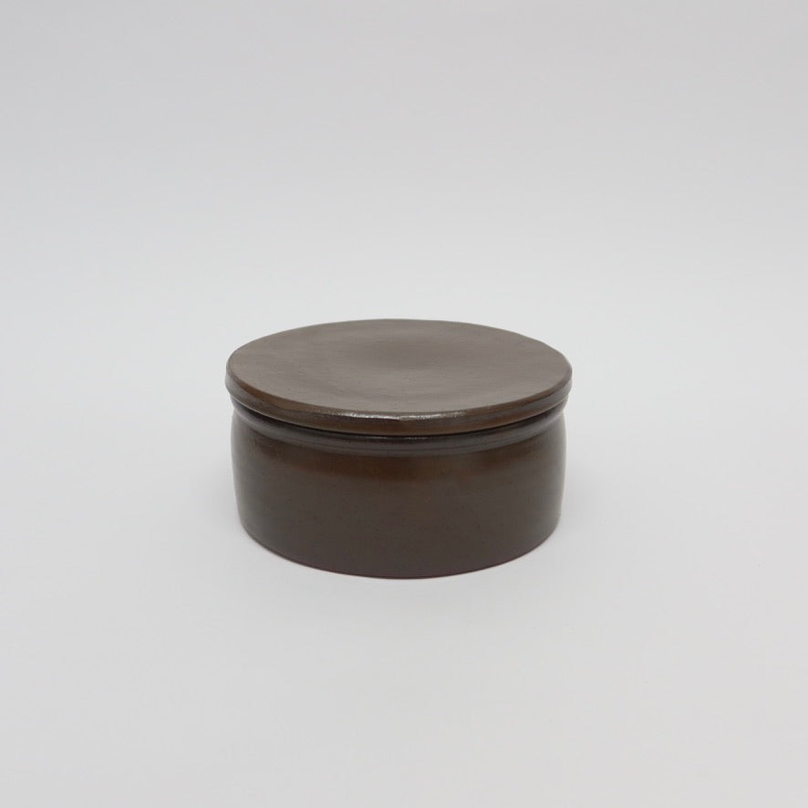 Korean Onggi Earthenware Flat Round Jar with Lid, 2 Sizes