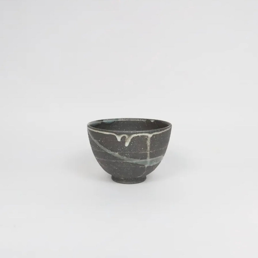 Japanese Shigaraki Yohen Ceramic Bowl, Charcoal with Drippy Glaze