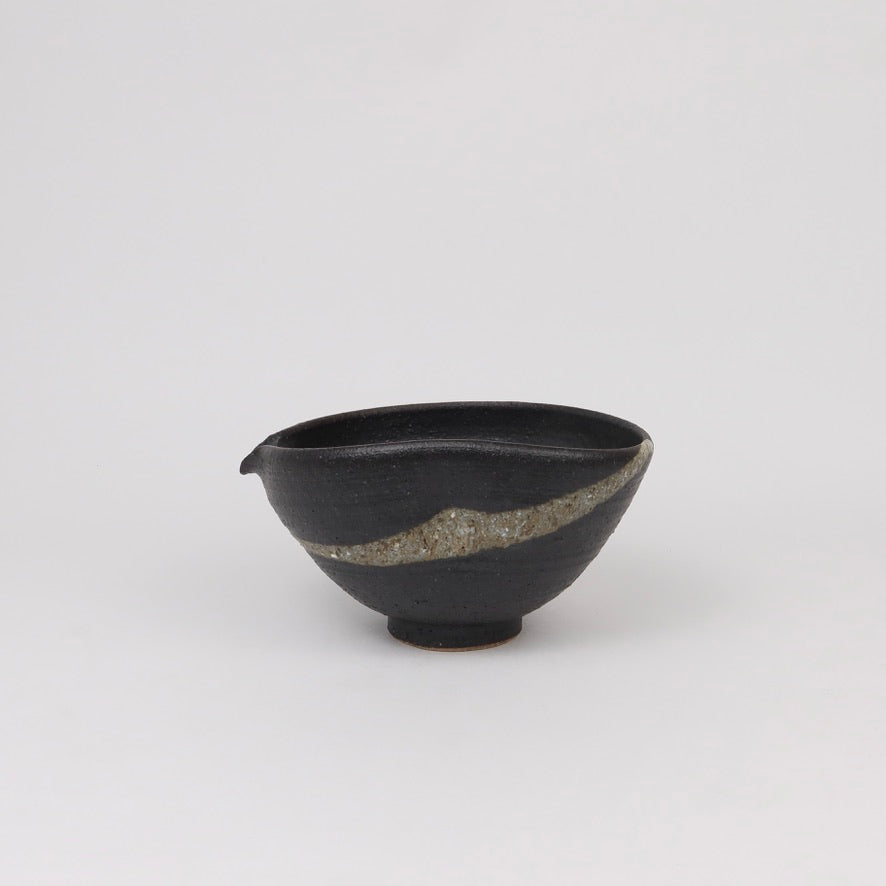 Japanese Shigaraki Ceramic Katakuchi Bowl in Black Glaze