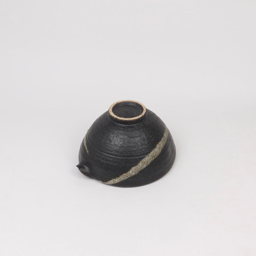 Japanese Shigaraki Ceramic Katakuchi Bowl in Black Glaze