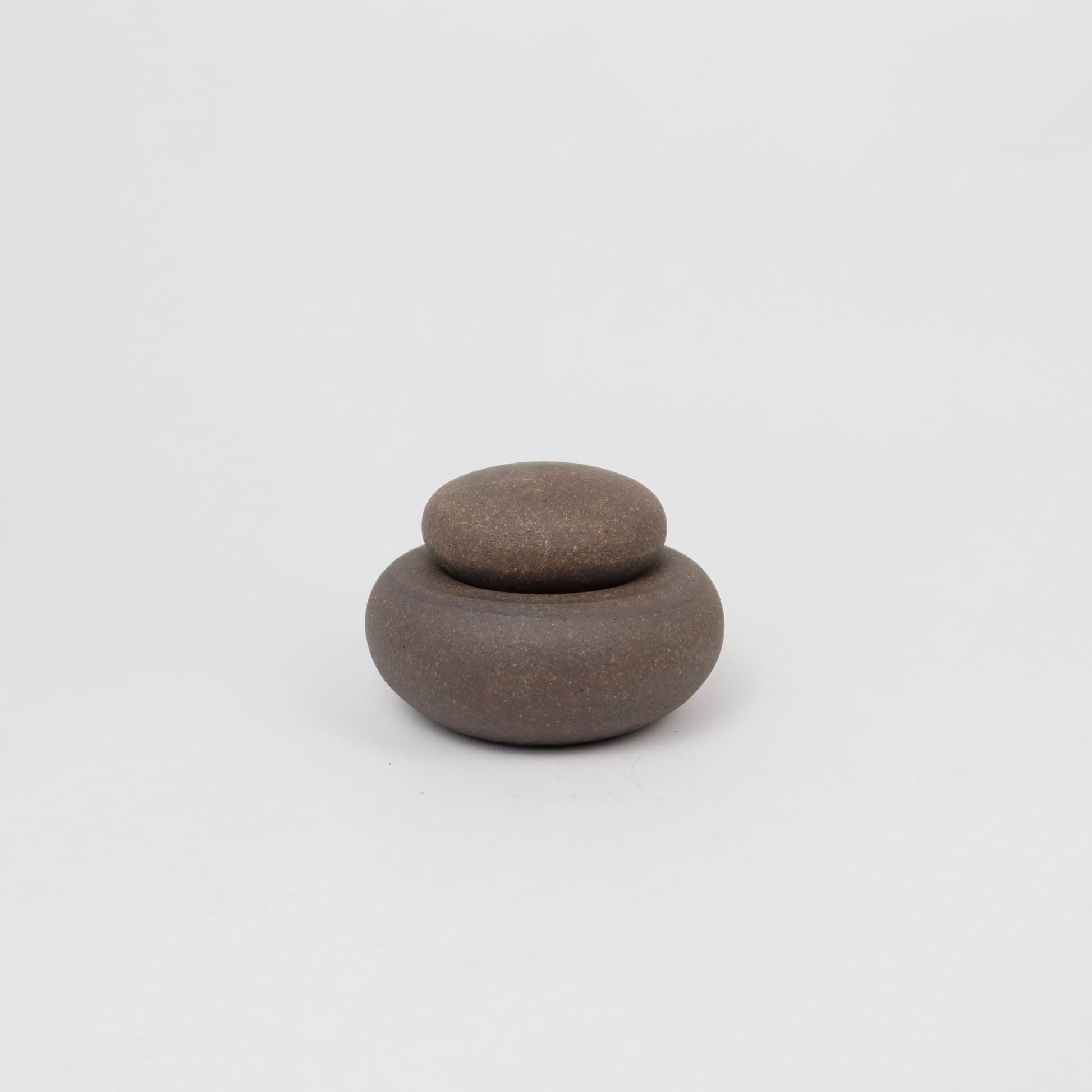 Ceramic Stacking Cairn Container with a Lid, Mini Dark Brown