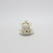 Korean Wood-fired Porcelain Dotted Gaiwan Teapot, Cooling Vessel &amp; Tea Cup