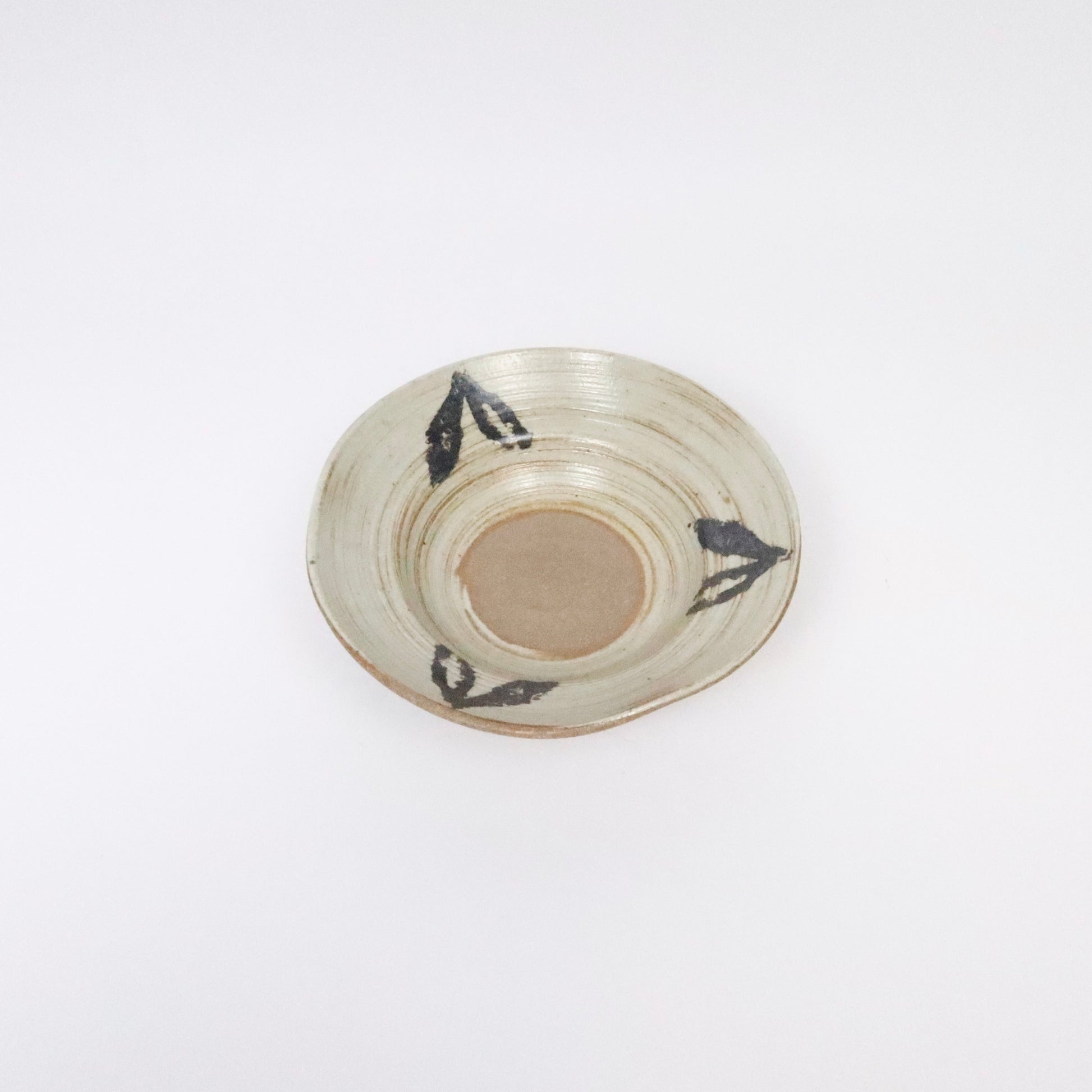 Japanese Ceramic Plate, Abstract Brushwork, Beige