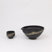 Japanese Shigaraki Ceramic Katakuchi Bowl in Black Glaze