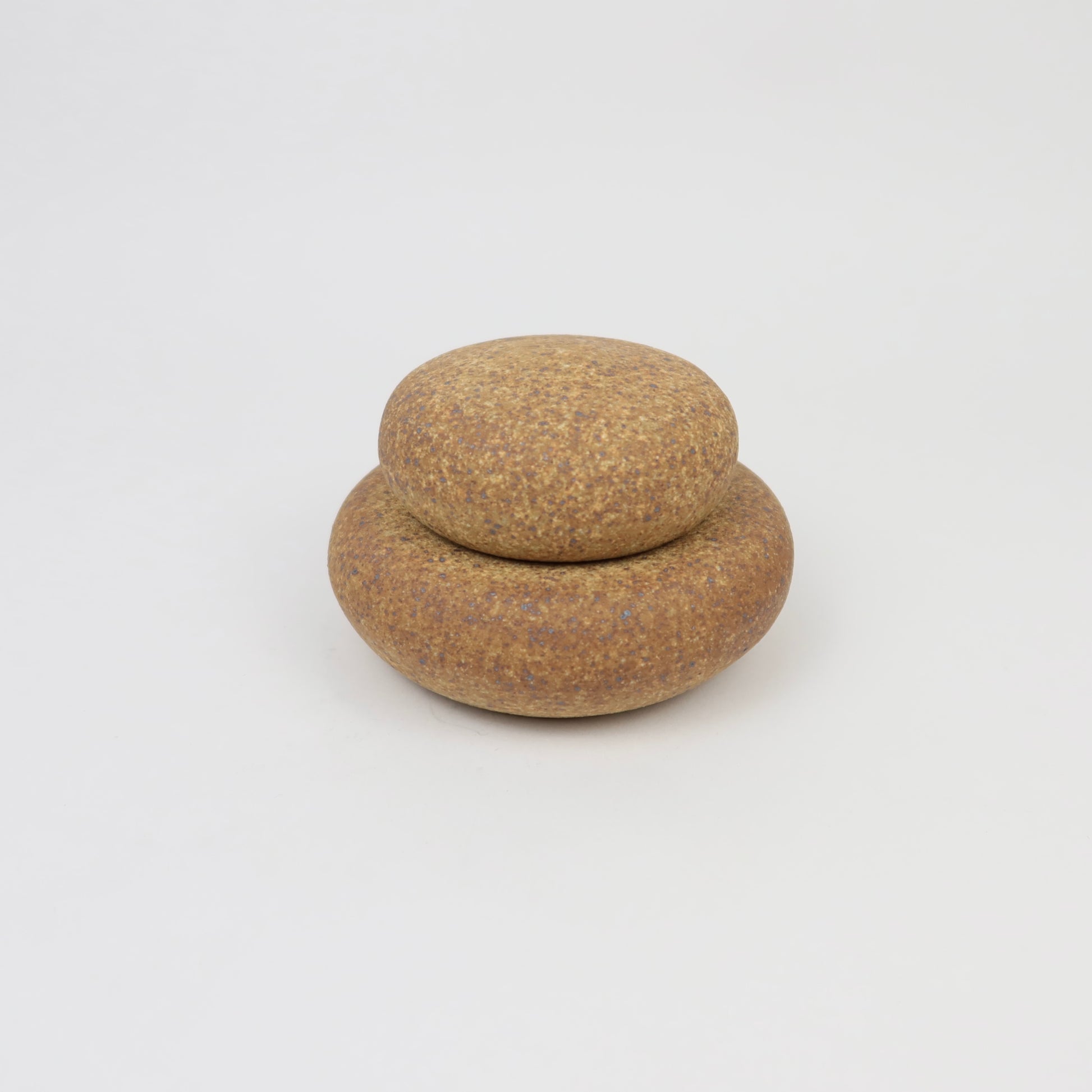 Ceramic Stacking Cairn Container with a Lid, Mini Light Brown