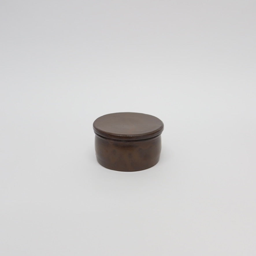 Korean Onggi Earthenware Flat Round Jar with Lid, 2 Sizes