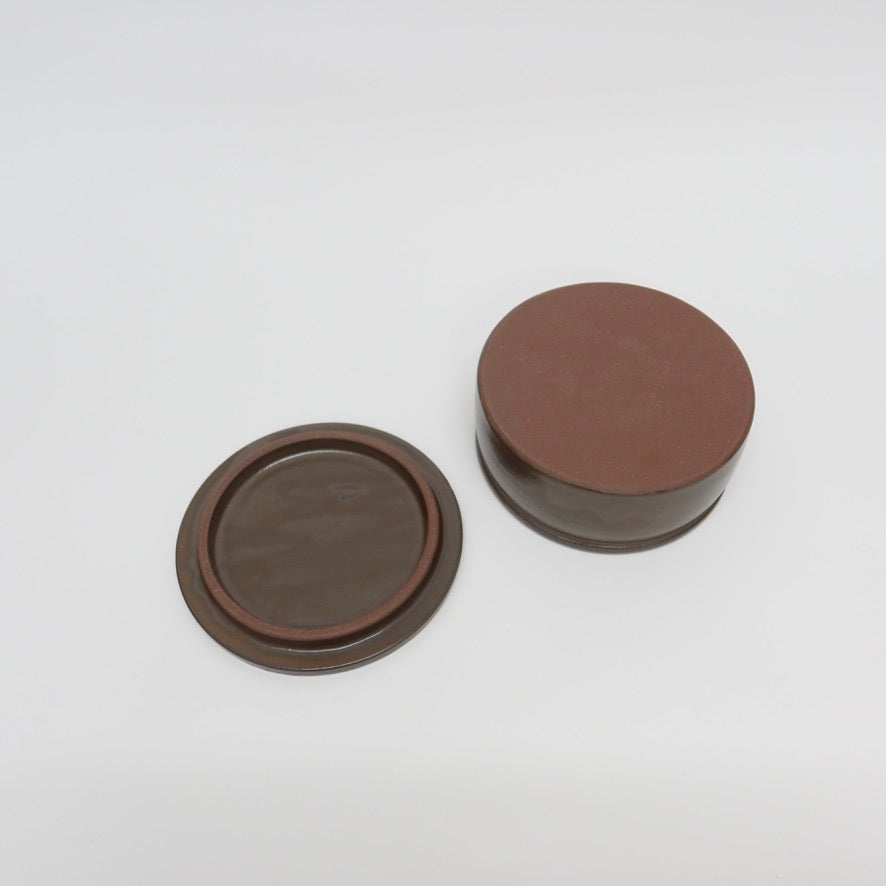Korean Onggi Earthenware Flat Round Jar with Lid, 2 Sizes